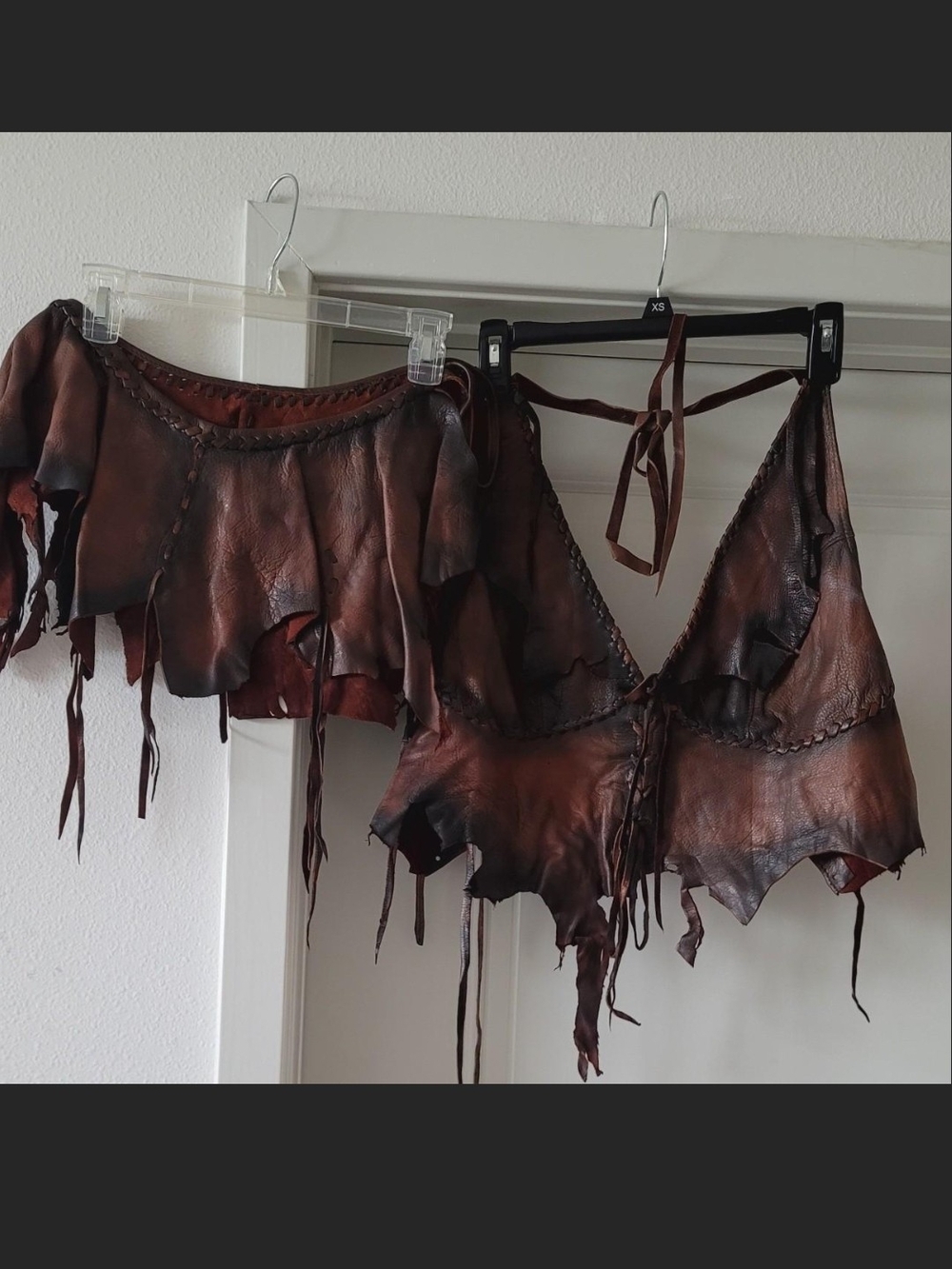 Brown Distressed Leather Fringe Bandeau Top - Women's Festival Layer
